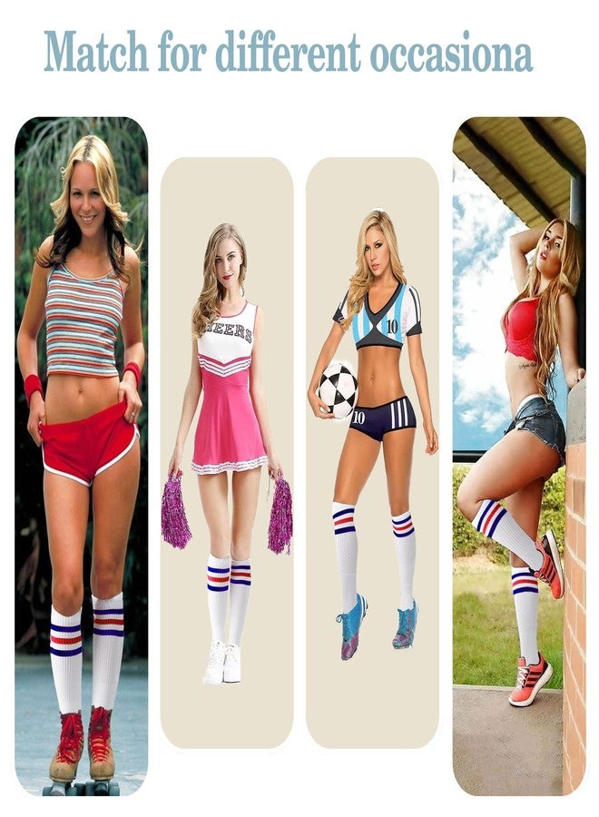NZKNP Tube Socks Women,Striped Socks,Striped Knee High Sock,Stockings for Women,White Thigh High Sock,Baseball Stockings for Girls Cheer Stocking - Image 4